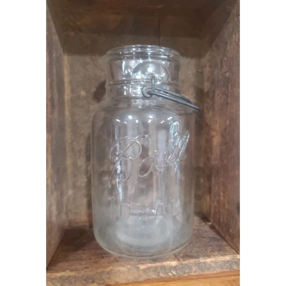 Vintage Ball Ideal Clear Glass Canning Jar Wire Bail Closure Embossed Logo 6